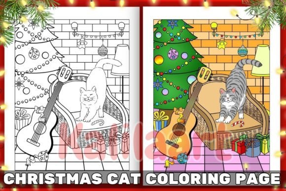 Christmas Cat Coloring Page 03: A Mindful Way to Unwind During the Holiday Rush