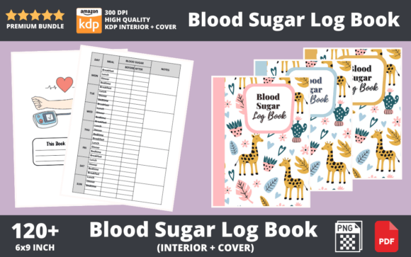 Floral Girly Blood Sugar Log Book for Health Tracking