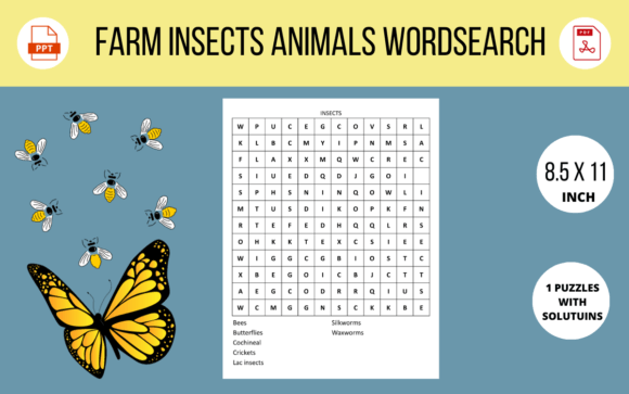 Insects Farm Animals Wordsearch Puzzle: Design & Print Ready Assets