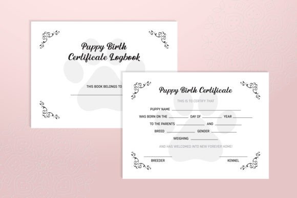 Puppy Birth Certificate Logbook KDP Interior for Publishers