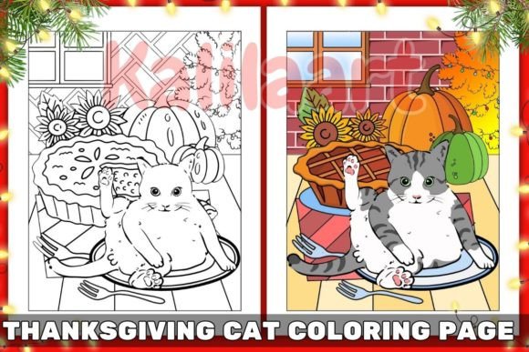 Thanksgiving Cat Coloring Page 03 for Stress-Free Holiday Creativity